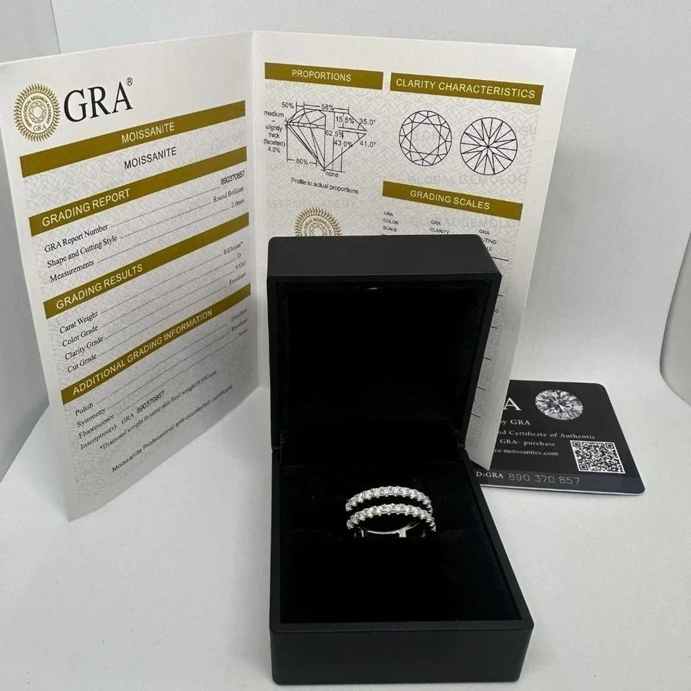 Moissanite Diamond Ring Enhancer Double Row Wedding Band Brilliant GRA Size 10